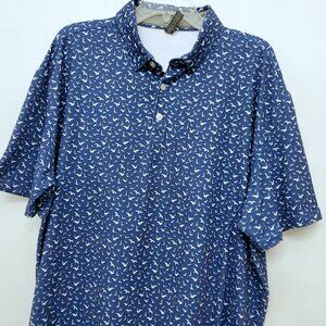 Anderson Ord Men's All Over Bird Print Performance Golf Polo Shirt Size XX Large